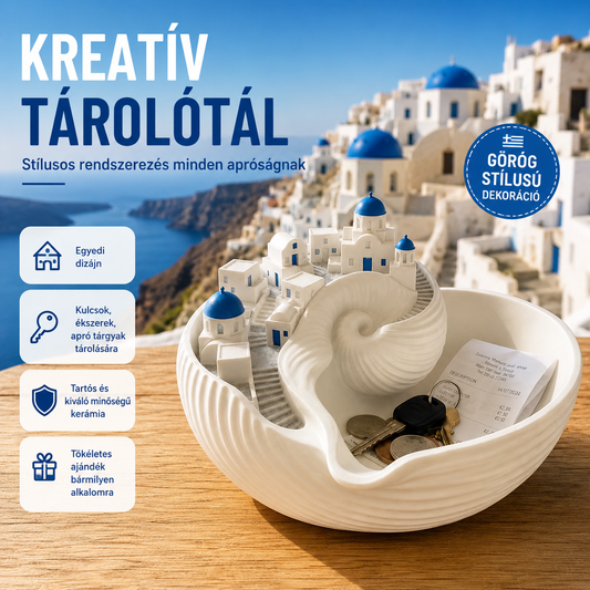 🌊🔑Görög sziget stílusú tárolótálca kagylóval és kulcsfogantyúval