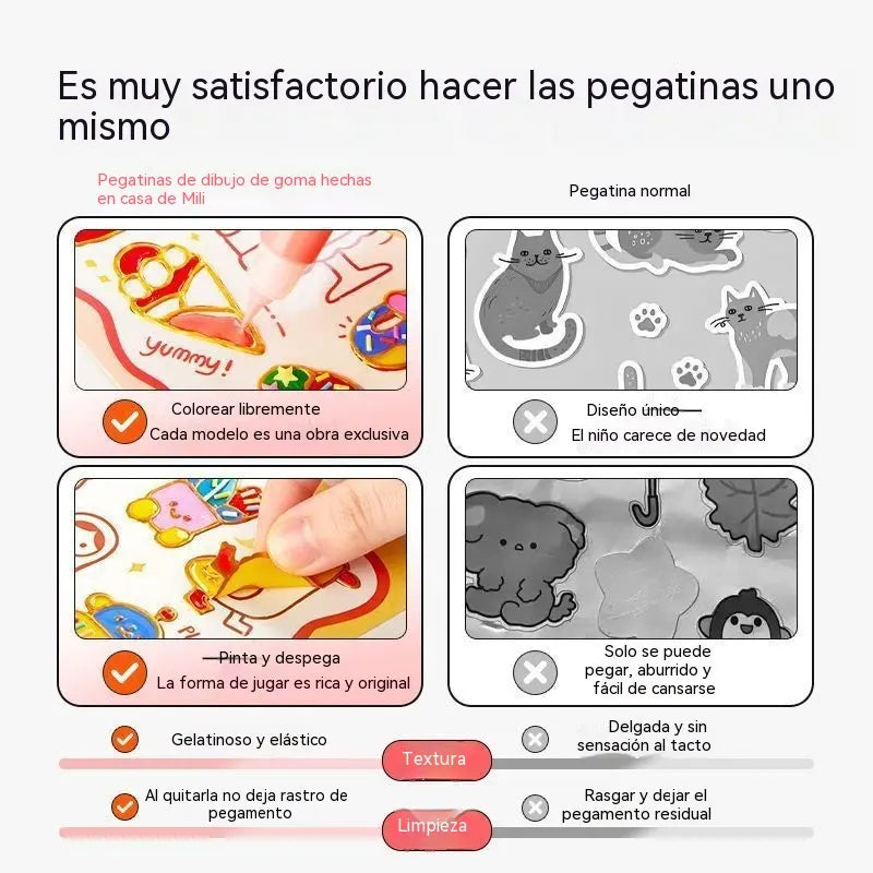 🌈 ¡Crea tus propias pegatinas de gelatina! 🎨 Kit de arte DIY para pintar, despegar y pegar para niños ✨ 4 temas divertidos + Set completo de manualidades 🎁