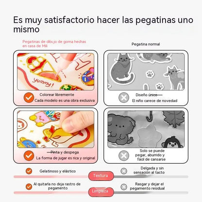 🌈 ¡Crea tus propias pegatinas de gelatina! 🎨 Kit de arte DIY para pintar, despegar y pegar para niños ✨ 4 temas divertidos + Set completo de manualidades 🎁