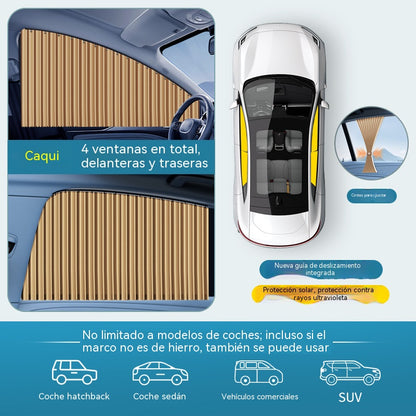【Juego de 4 piezas】Cortina parasol con riel deslizante para ventana de coche y aislamiento térmico