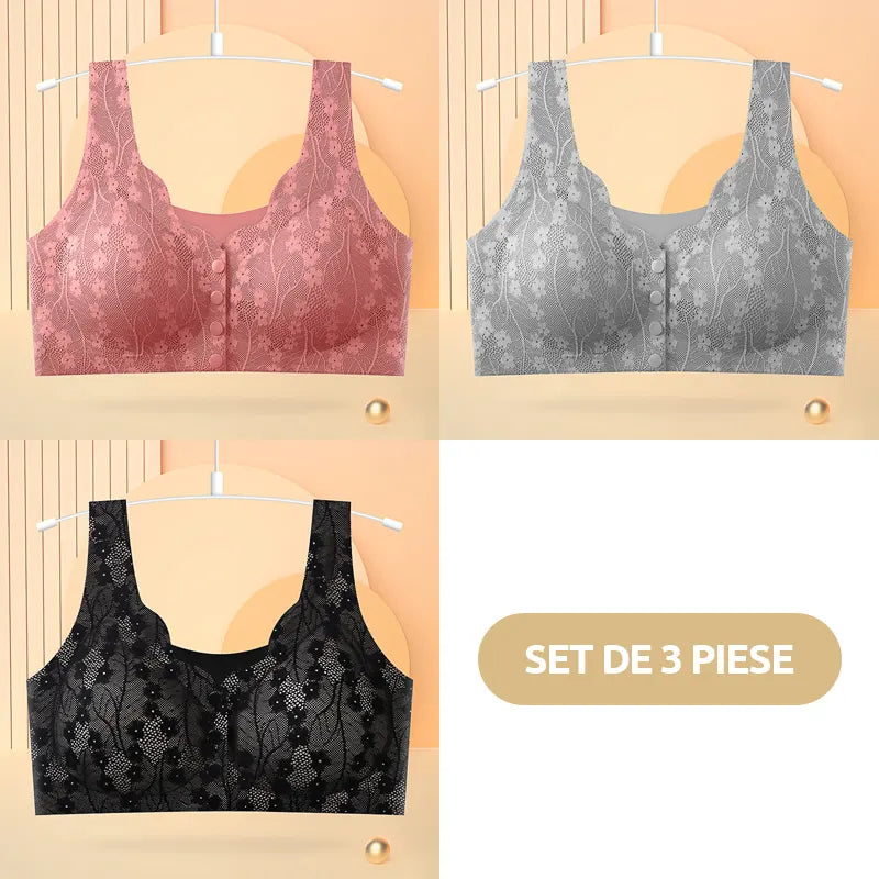 😍【Conjunto de 3 piezas】 ❤️【40-100 kg】👙Hermoso sujetador de encaje para mujer con cierre frontal, sin aros