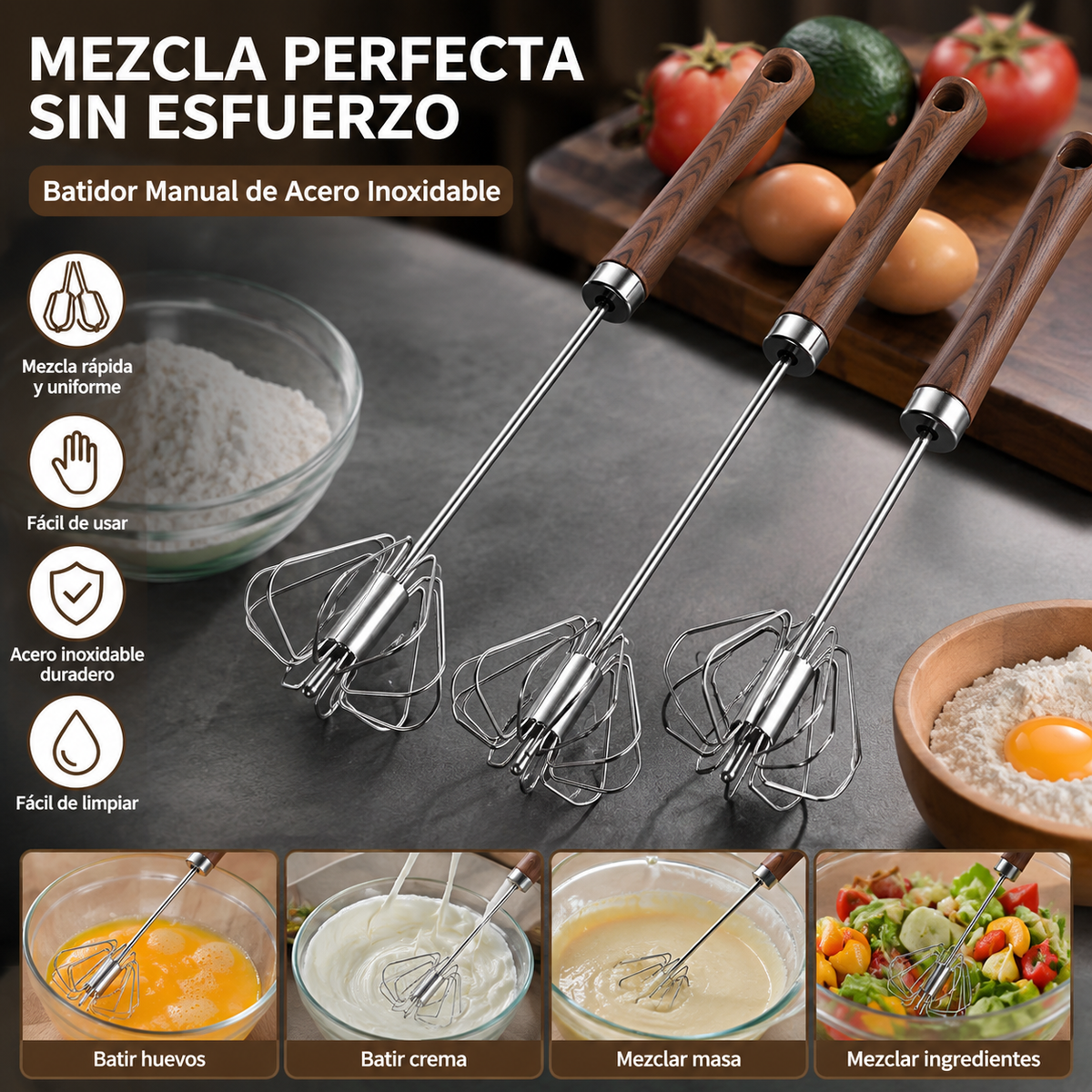 🔥Última oferta especial【Compra 1 y llévate otro gratis 】【2 artículos 25 €】🔥Batidor de huevos semiautomático/manual