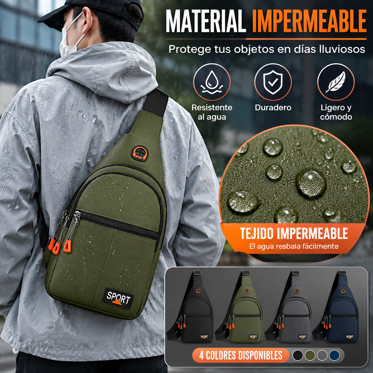 ☔️ ¿Lluvia? ¡Sin problema! ✨ Bolso bandolera impermeable con múltiples bolsillos. 🎒