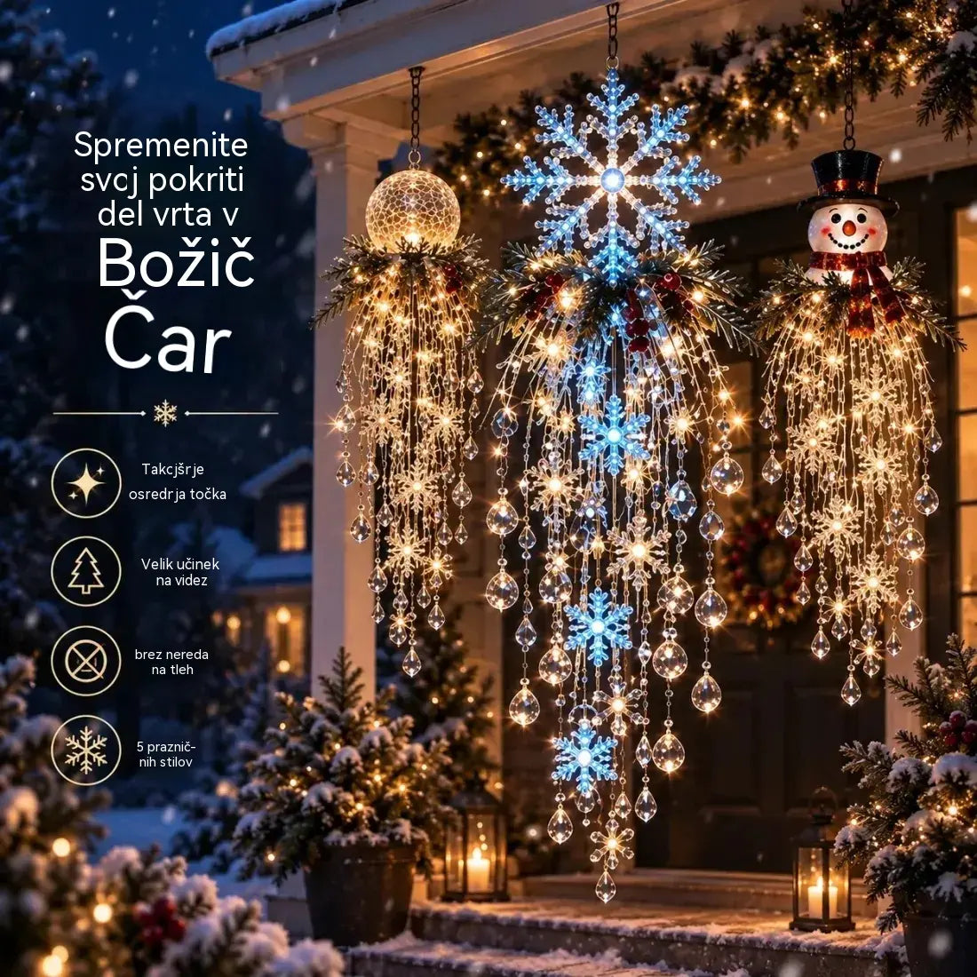 🔥 Danes 50 % popust 🎅 Viseča božična snežinkasta LED-lučka s kristalnim videzom | Čaroben sijaj za vašo verando ✨