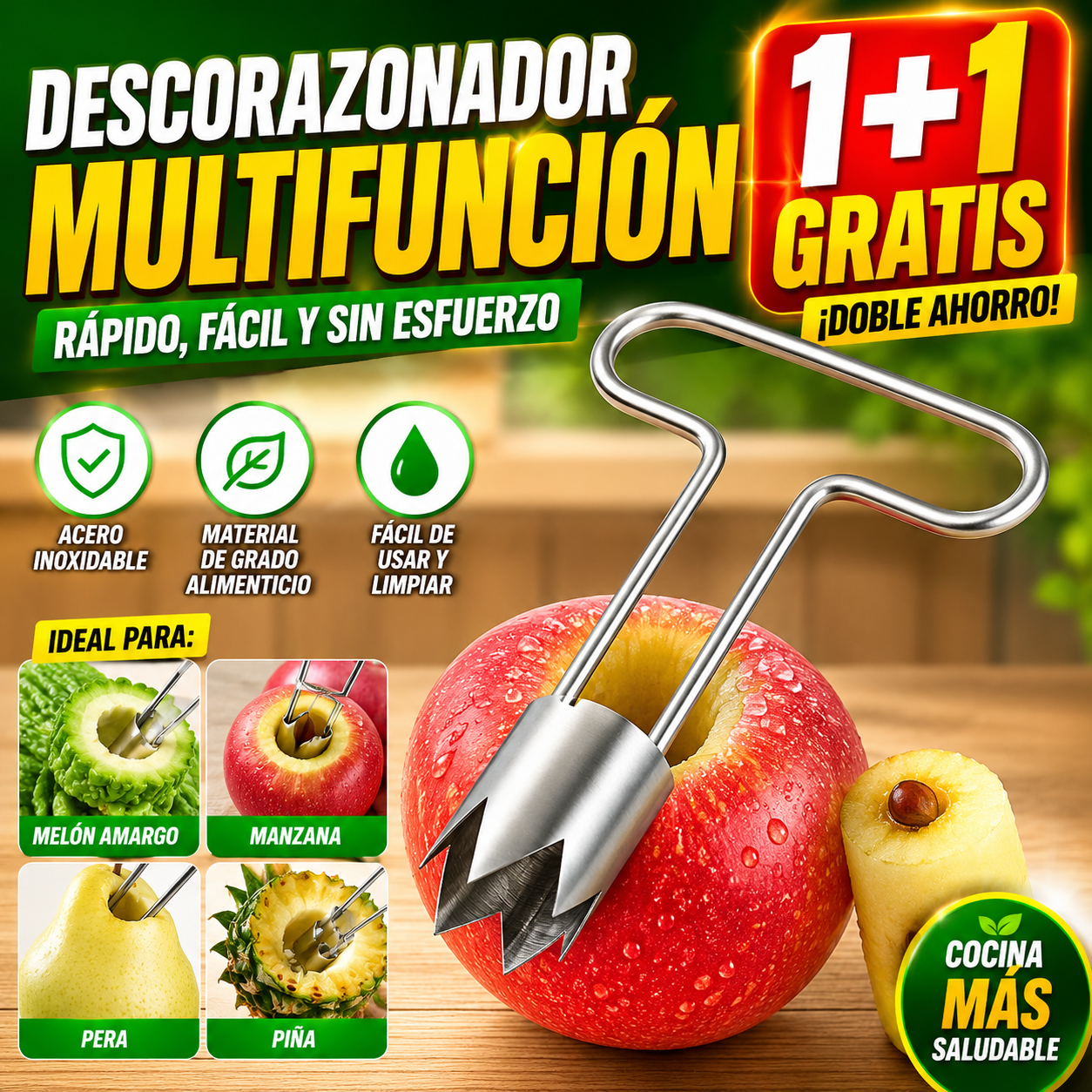 🔥【Compra 1 y llévate otro gratis】🍎🍋 Descorazonador multifuncional para frutas y verduras