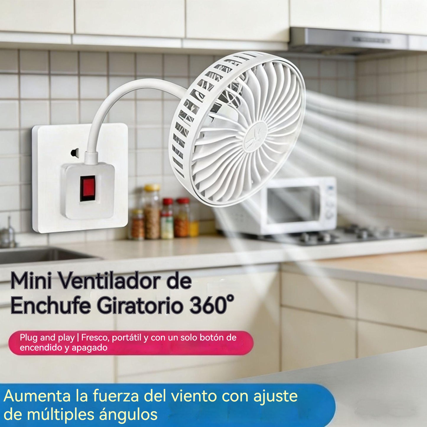 Compra 1 y recibe 1 gratis 🌟¡Dos por solo 26 euros!🔌💨 Mini Ventilador de Enchufe Giratorio 360° – Frescura Potente para Cocina, Baño, Dormitorio y Oficina