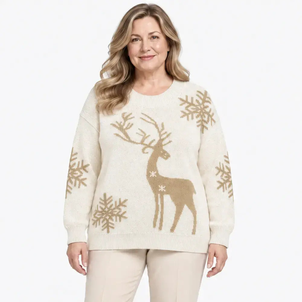 【XS-3XL/3 szín】2026 Ősz/Tél Új Stílusú Szarvas Jacquard Mintás, Kerek Nyakú Felsőruházat Pulóver