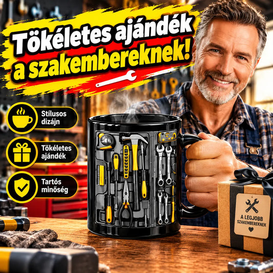 🔥🎁 Kihagyhatatlan darab a szakiknak! 🧰 A tökéletes, szerszámkészlet-mintás bögre ☕