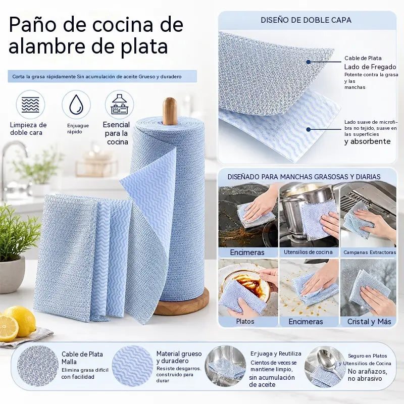 🔥【1 rollo de 20 hojas】💦Paño de cocina plateado de limpieza profunda (reutilizable)