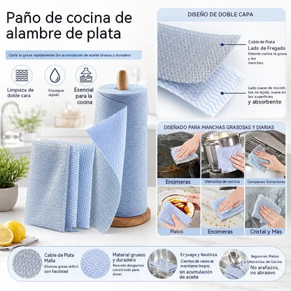 🔥【1 rollo de 20 hojas】💦Paño de cocina plateado de limpieza profunda (reutilizable)