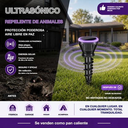 🔥 ¡Más de 100.000 unidades vendidas! 🛡️ Repele serpientes, insectos y roedores, ¡y protege tu hogar! 🏡️ Repelente ultrasónico de ratas con energía solar.