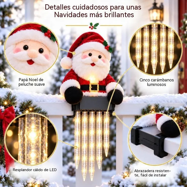 ☃️🎁 Decoración luminosa de muñeco de nieve para barandilla con carámbanos colgantes – Decoración navideña para el porche🎄