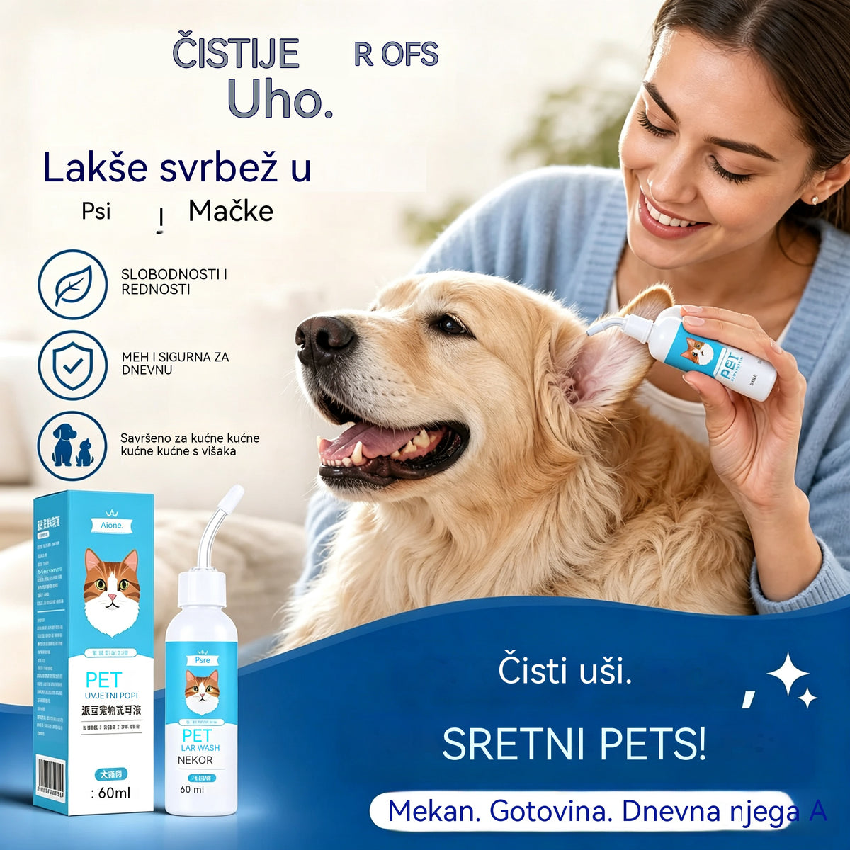 【2 artikla za 24 eura】🐶🐱 Sredstvo za čišćenje ušiju za ublažavanje svrbeža ušiju kod pasa i mačaka.