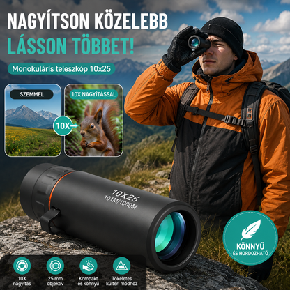 Hordozható kültéri monokuláris távcső - 12x50 nagyfelbontású, okostelefon-adapterrel kalandokhoz.