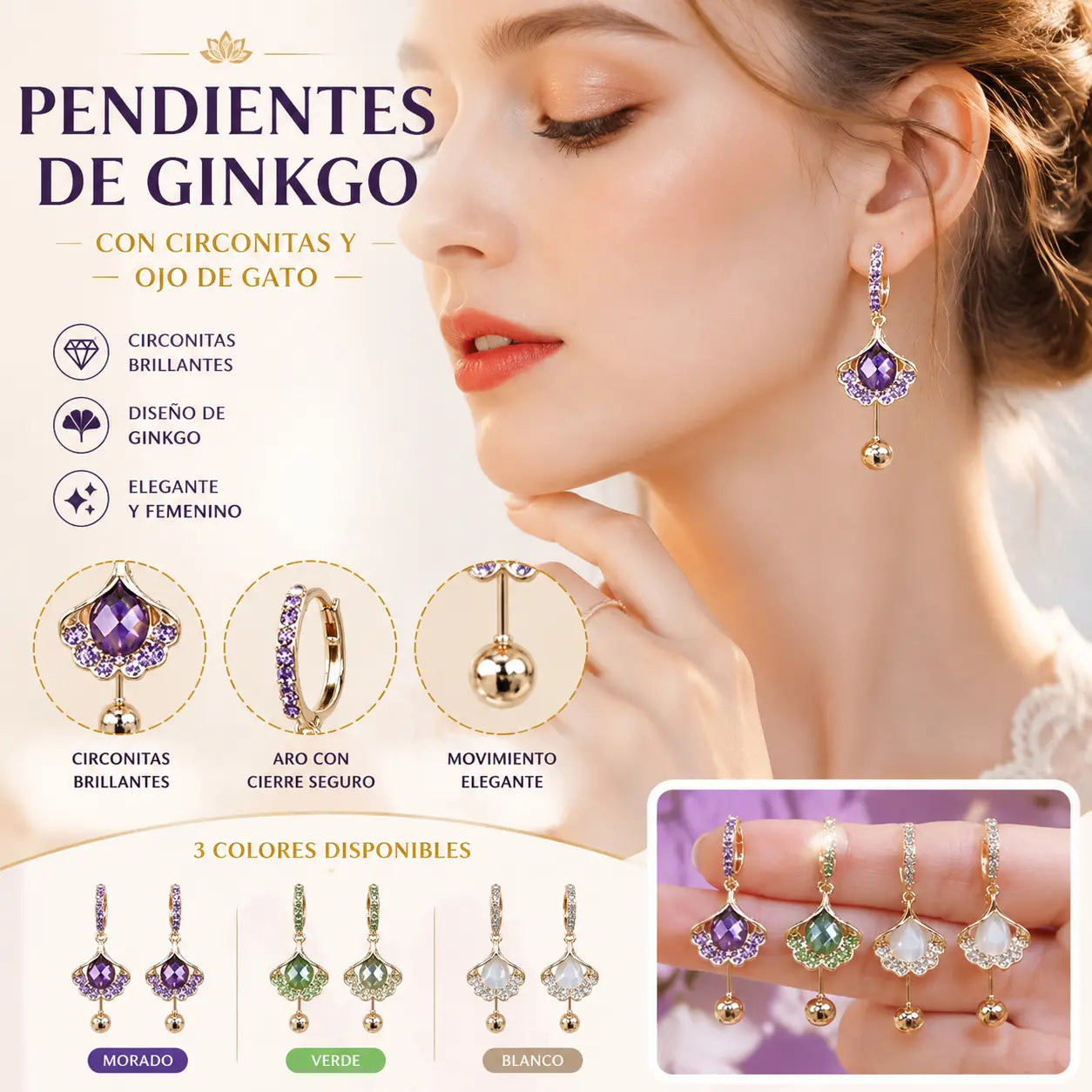 【3 artículos: Verde + Blanco + Morado】Pendientes de ojo de gato, pendientes de moda y exquisitos.