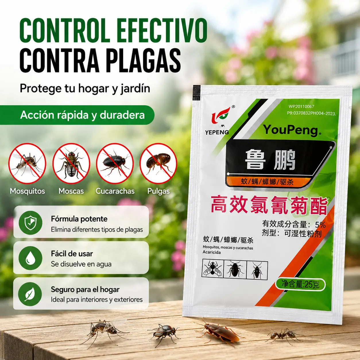 🔥【Paquete de 10 bolsas】🚫🦟 Polvo insecticida de clorpirifos de alta eficacia 🌿 Para uso general en granjas, hogares y exteriores