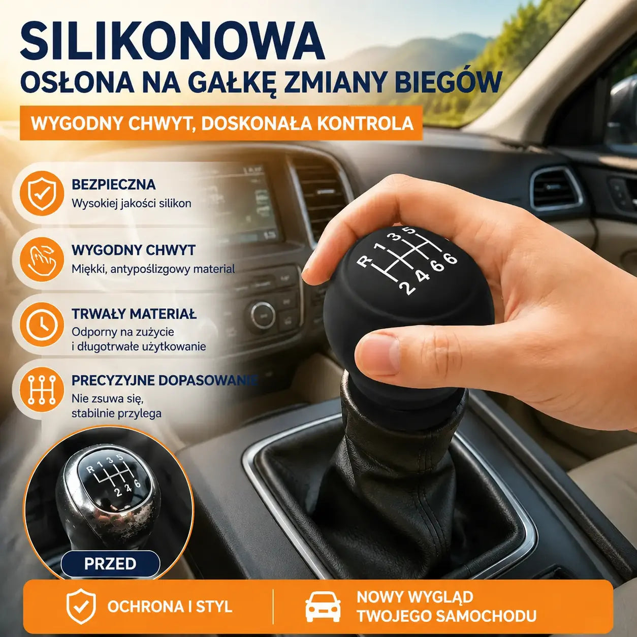 5 za 89 zł. ✨ Nadaj swojemu samochodowi nowy styl dzięki silikonowej osłonie na drążek zmiany biegów 🚘