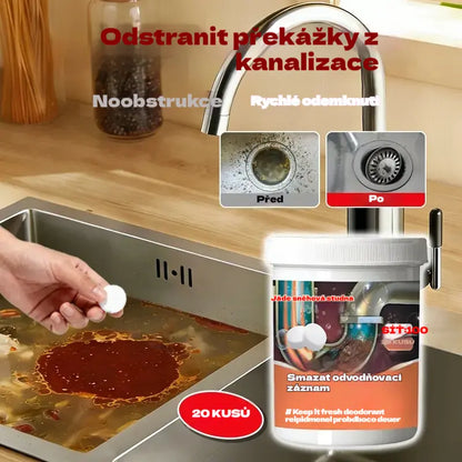 🔥50% SLEVA 【2 za 530 Kč】❤️ Výkonné šumivé čisticí tablety, které rychle rozpouštějí ucpání způsobené mastnými vlasy, uvolňují ucpané odtoky; jsou také deodorizující a antibakteriální.