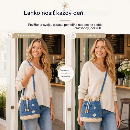 Tkaná džínsová taška v bohémskom štýle, ktorá doplní všetky vaše outfity ✨