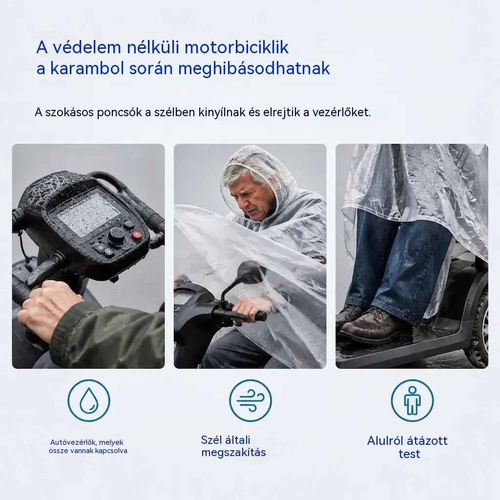 🌧️🏍 Extra nagy méretű, megerősített PVC vízálló takaró és poncsó időseknek szánt mopedekhez és négykerekű elektromos járművekhez