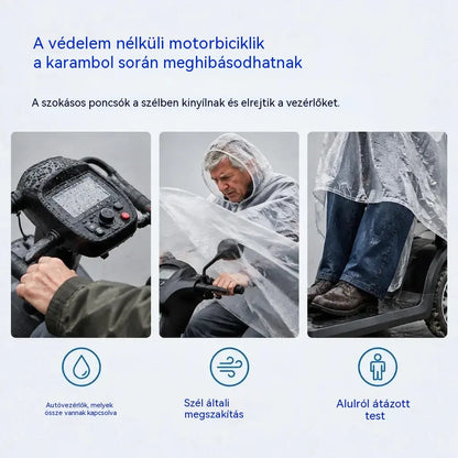 🌧️🏍 Extra nagy méretű, megerősített PVC vízálló takaró és poncsó időseknek szánt mopedekhez és négykerekű elektromos járművekhez