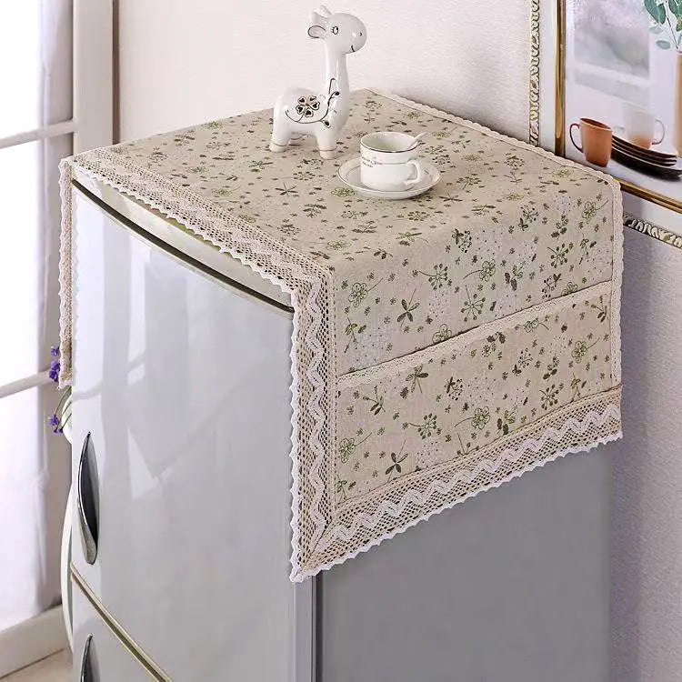 💖 ¡Oferta especial de último día! 💖【55 × 120 cm】 ✨ Funda para refrigerador de algodón y lino (resistente al polvo y a la grasa) con bolsillos de almacenamiento