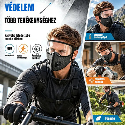 🧣【Vegyél egyet, kapj egyet ingyen!】🚴 Sportos termomaszk levehető HD arcvédővel – Védelem hideg, por és szél ellen kerékpározáshoz, fűnyíráshoz és poros környezethez 🛡️