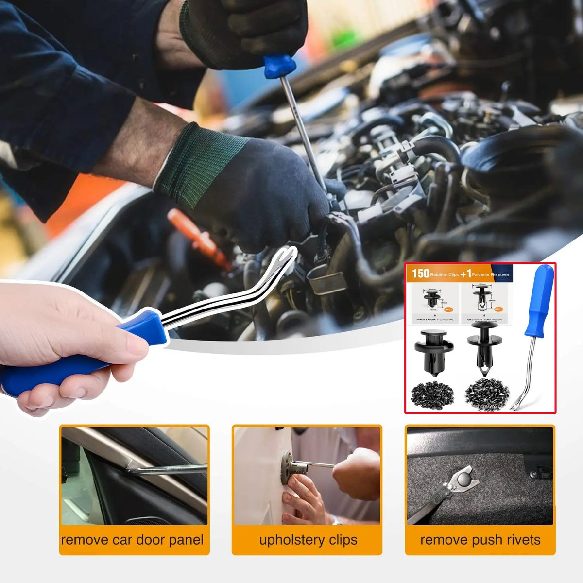 🔥【Juego de 150 piezas + alicates】🚗Juego de hebillas de plástico para tornillos de expansión automotrices
