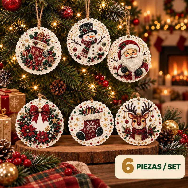 🎄 6 részes DIY gyémántkirakós karácsonyi díszkészlet – Kreatív családi projekt, amely tökéletes a karácsonyfára, ablakba vagy ajándéknak!