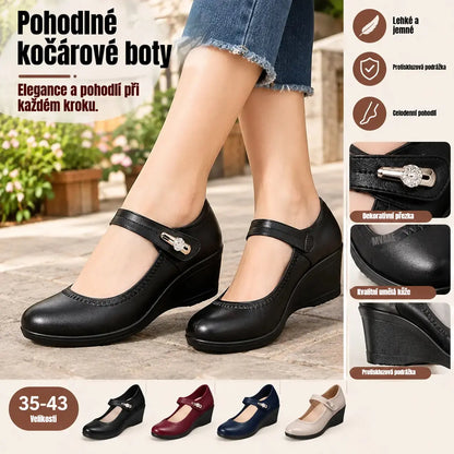 【Velikosti 35-41】Měkké kožené boty s měkkou podrážkou a protiskluzovým klínovým podpatkem pro maminky
