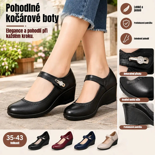 【Velikosti 35-41】Měkké kožené boty s měkkou podrážkou a protiskluzovým klínovým podpatkem pro maminky