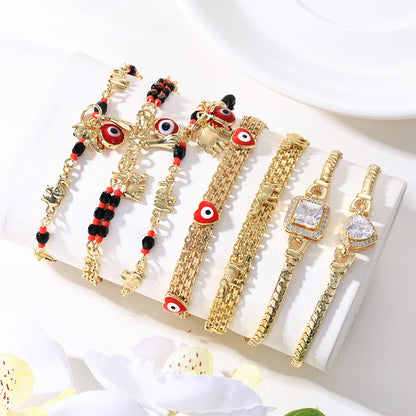 🔥【30% OFF】📿 ¡OFERTA POR TIEMPO LIMITADO CON UN 50% DE DESCUENTO! 🌀 Pulsera boho con amuletos y un elefante de la suerte: colgantes simbólicos, forma ajustable, baño de oro y 7 estilos ✨
