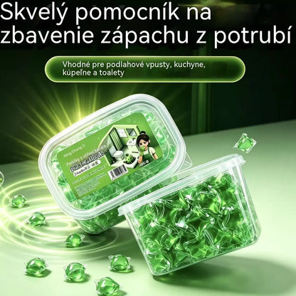 2 doboz (100 kapszula) 8400 Ft. Vízben oldódó kapszulák a lefolyószag megszüntetésére – tökéletes megoldás a szagok terjedésének megakadályozására a fürdőszobában és a konyhában.