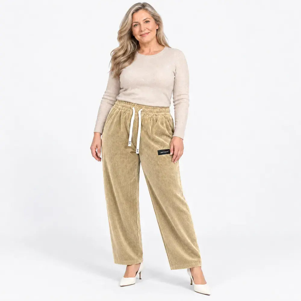 ✨【XXS-XXL】Női egyszínű kordbársony divatos lezser rugalmas nadrág [40-110 kg]