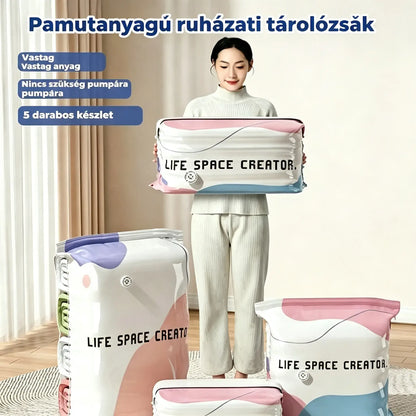 👕📦 [5 részes készlet mindössze 9 300 Ft-ért] Kompressziós ruhatároló zsákok; nem igényel porszívózást, megerősített kialakítás.