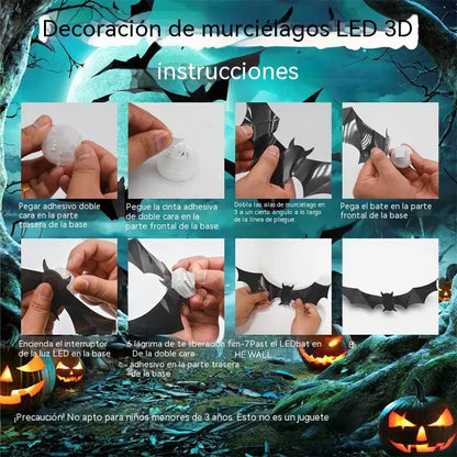 🔥【12 piezas】🦇 Decoración de pared LED con murciélago 3D para Halloween