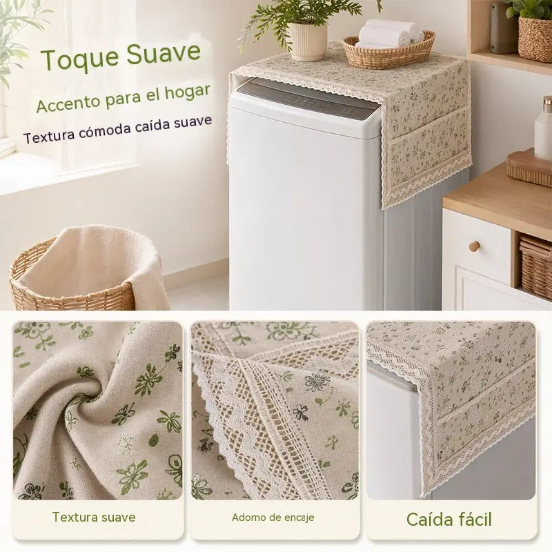💖 ¡Oferta especial de último día! 💖【55 × 120 cm】 ✨ Funda para refrigerador de algodón y lino (resistente al polvo y a la grasa) con bolsillos de almacenamiento