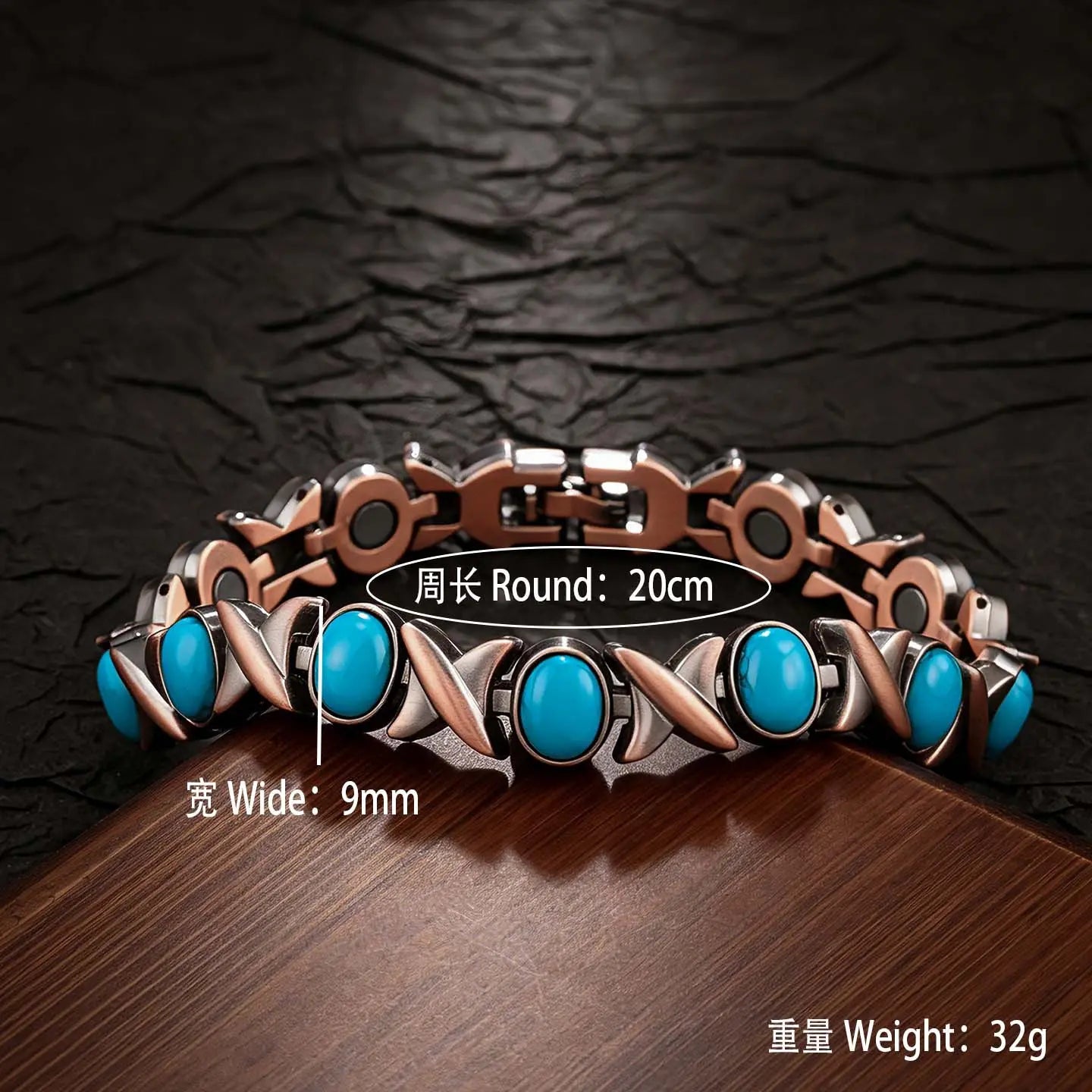 ✨🎁Pulsera de cobre para mujer, pulseras magnéticas de cobre puro, piedra preciosa natural única