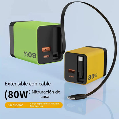⌛¡Solo queda 1 día de esta oferta!⏳ Cargador rápido para teléfono de 65 W con cable USB-C retráctil de 80 cm.