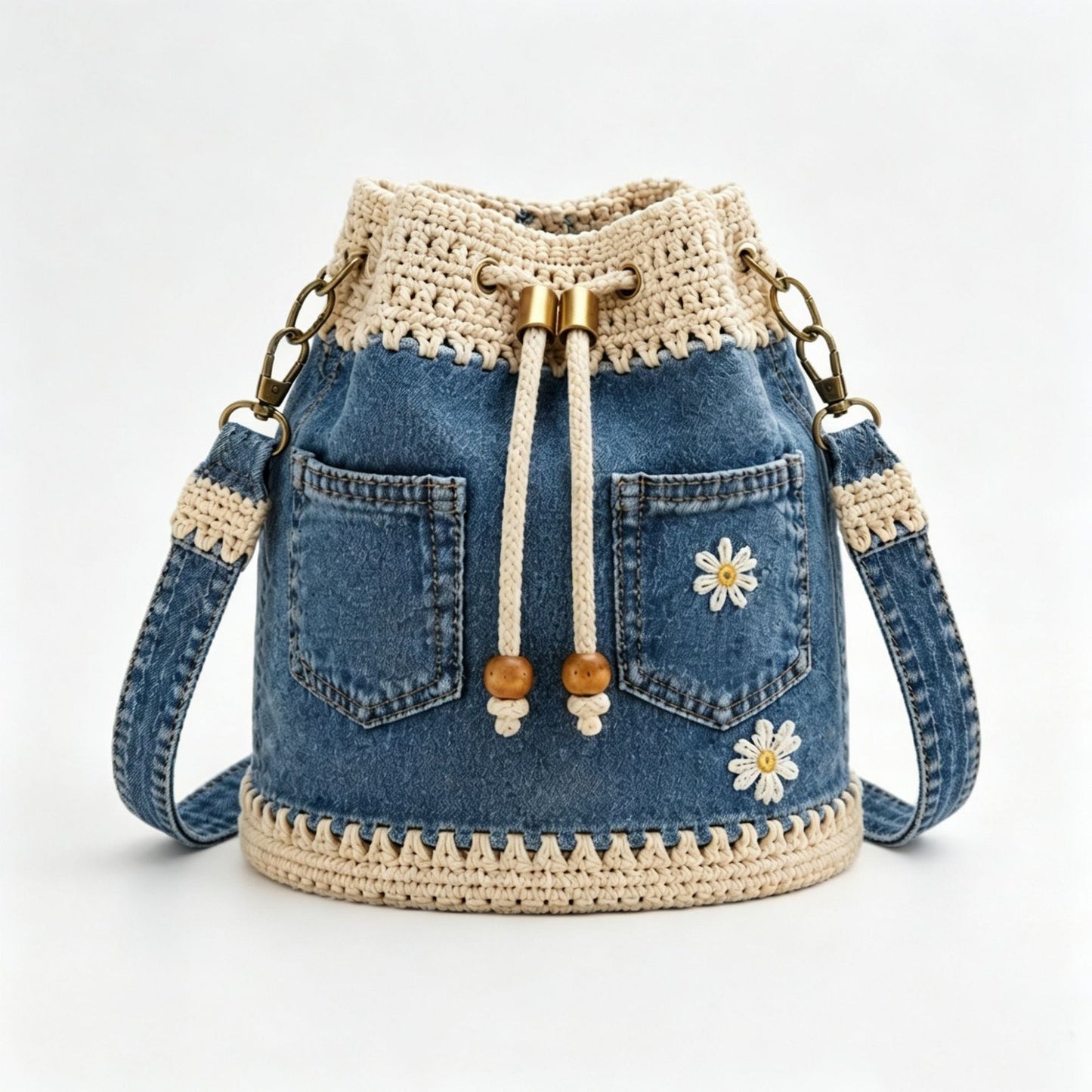 Un bolso de mezclilla tejida estilo bohemio que complementa todos tus looks ✨