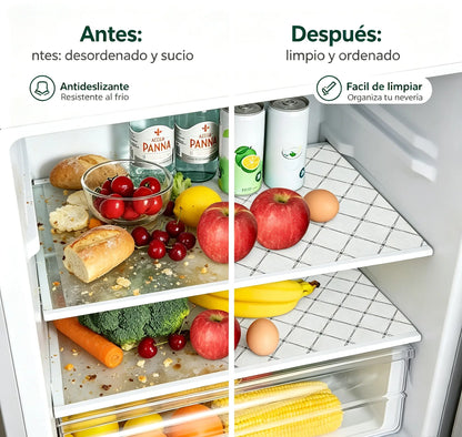 6 piezas por 27 euros-🧊🛡️ Protectores impermeables para estantes de refrigerador — Antideslizantes, fáciles de limpiar y aptos para contacto con alimentos — Mantén los estantes ordenados y frescos ✨