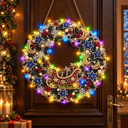 🎄 Karácsonyi koszorú gyémántokkal, gyöngyökkel és LED-lámpákkal! Tartós akrillap · 9 ünnepi dizájn · Tökéletes dekoráció ajtókra, falakra és ablakokra · Lélekkel készült ajándék!