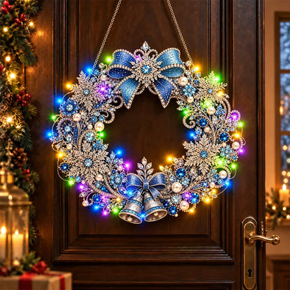 🎄 Karácsonyi koszorú gyémántokkal, gyöngyökkel és LED-lámpákkal! Tartós akrillap · 9 ünnepi dizájn · Tökéletes dekoráció ajtókra, falakra és ablakokra · Lélekkel készült ajándék!