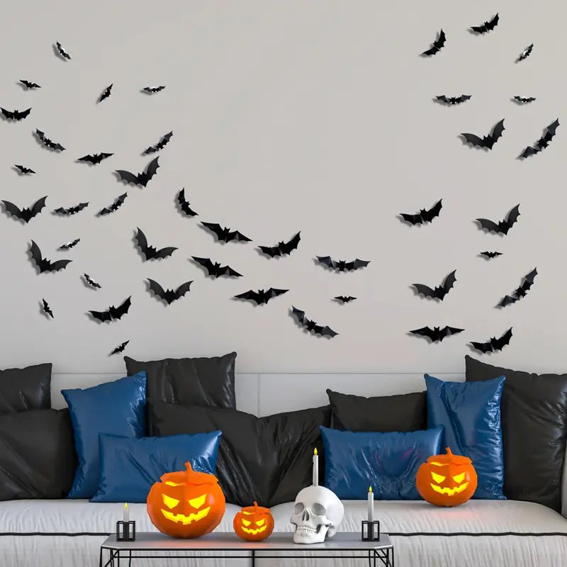 🔥【12 piezas】🦇 Decoración de pared LED con murciélago 3D para Halloween