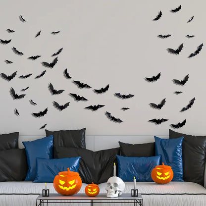 🔥【12 piezas】🦇 Decoración de pared LED con murciélago 3D para Halloween