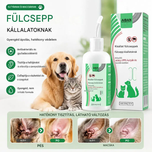 🐶🐱 Kisállat fültisztító | Nyugtatja a viszkető füleket 👂 Macskák és kutyák számára alkalmas