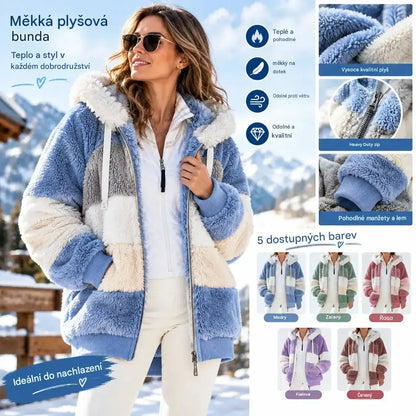 🔥 Poslední den – sleva 50 % ❄️【S–5XL】Nový dámský hřejivý kabát pro rok 2026, zateplený plyšový design s kontrastními pruhy ✅ Platba na dobírku