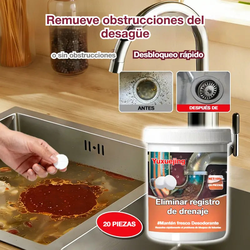 🔥50% DE DESCUENTO 【2 por 27 euros】❤️ Potentes pastillas efervescentes limpiadoras que disuelven rápidamente las obstrucciones causadas por el cabello graso, desatascando los desagües; además, son desodorantes y antibacterianas.