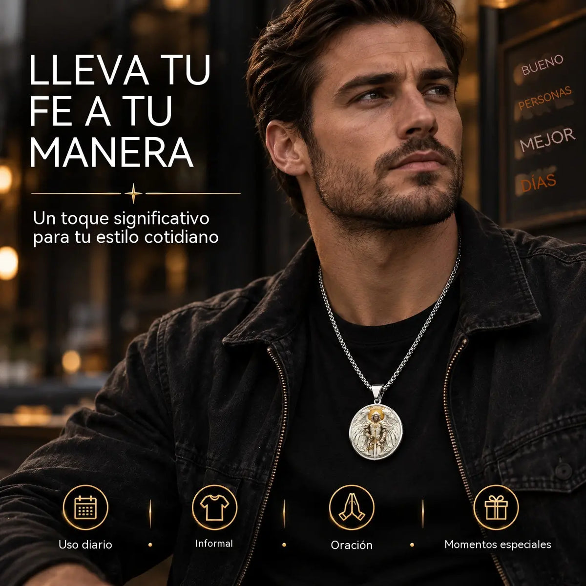 🔥【Compra 1 y llévate 1 gratis】⚔️🛡️Collar con colgante de guerrero ángel para hombre: fe, fuerza y protección.