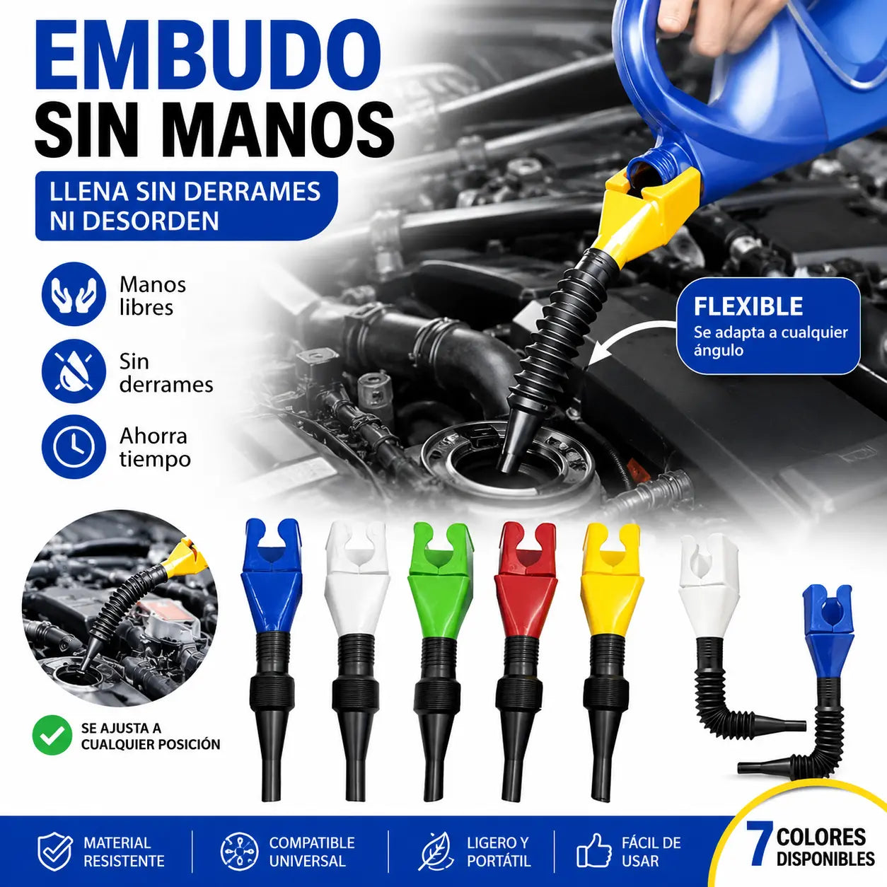 【5 piezas 27€】🚗Herramienta para repostar y verter combustible en el coche, embudo manos libres🔥
